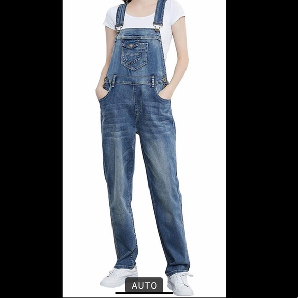 Anna-Kaci Denim - Anna-Kaci vintage wash straight leg pocket bib denim overalls, size L/XL
